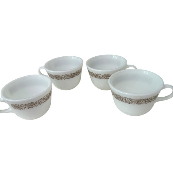 Pyrex Woodland Brown 4 Milk Glass Coffee Mugs 1978- 1983 Vintage Kitschy Collect - Picture 7 of 9